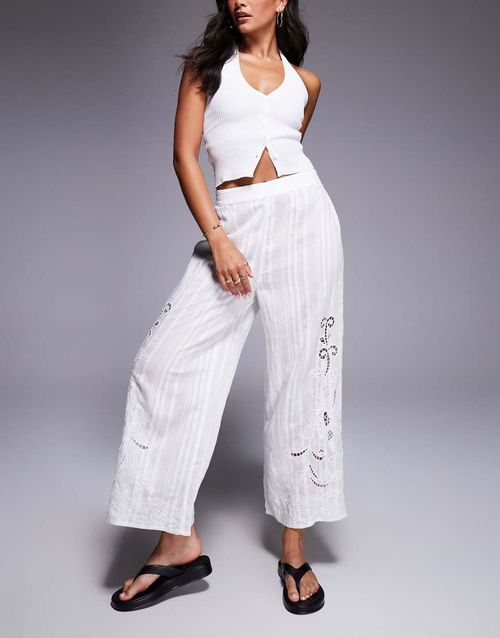 Broderie wide leg trousers in white