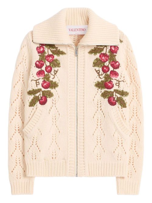 Cherry-embroidered cardigan - Neutrals