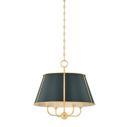 Aged Brass Soft Studio Green Chandelier from the Cambridge Collection