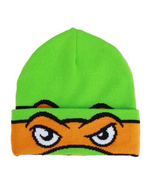 Men's Tmnt Rolldown Mikey Adult Mesh Eye Green Beanie - Green