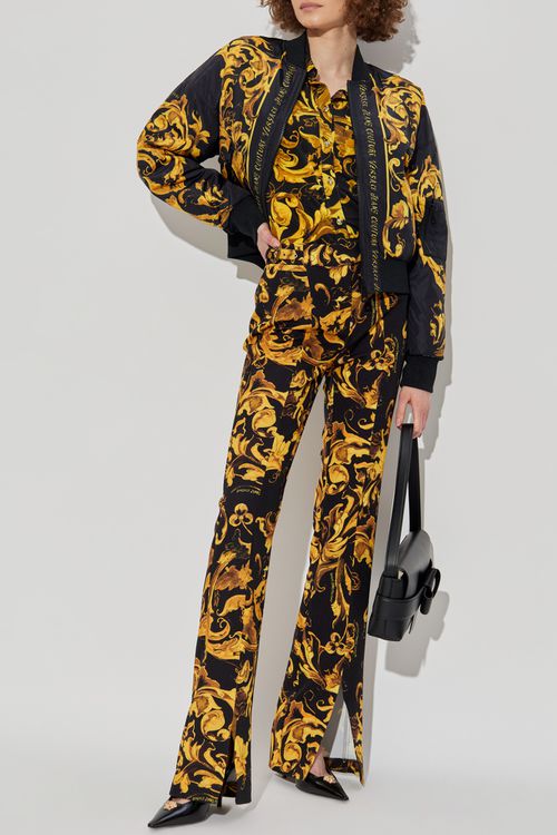 Flared Trousers With Slit, Women's, Yellow