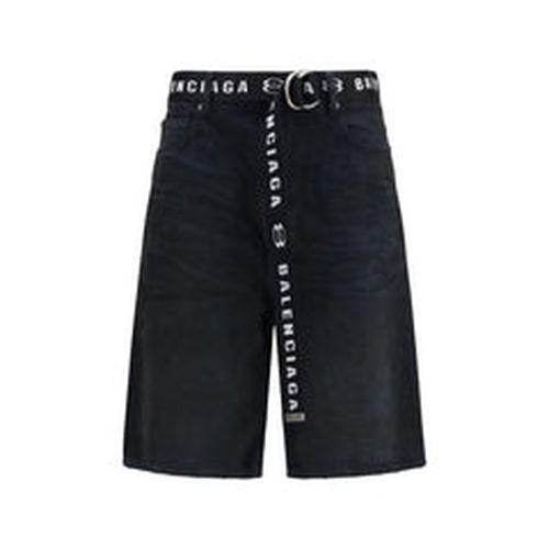 Logo-Belted Denim Bermuda Shorts — Black