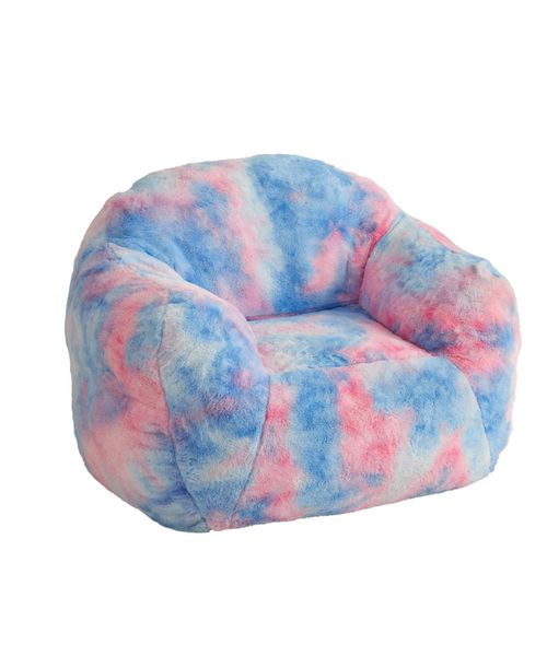 "Giant Bean Bag Chair, Tie-Dye Faux Fur Stuffed Couch for Adults, Large Lazy Sofa Floor Chair with Handle, 51""L x 41""W x 33""H - Blue"