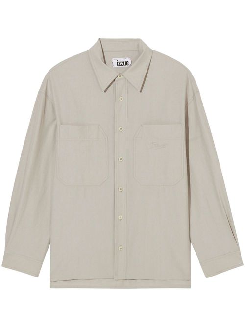 Logo-embroidered drop-shoulder shirt - Neutrals