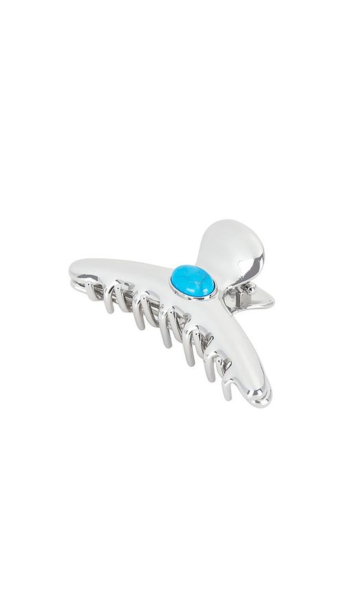 LELET NY Frankie Stone Claw Clip in Teal,Metallic Silver