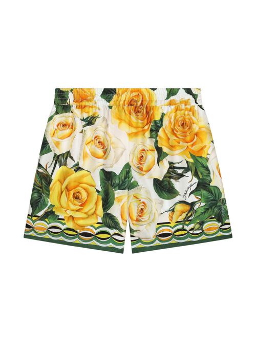 Rose-print cotton shorts - Yellow