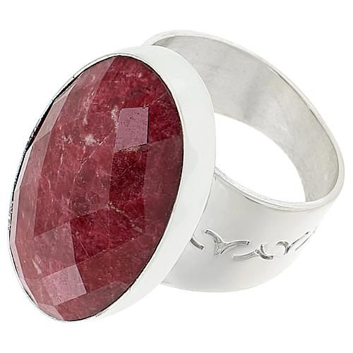Sterling Silver Pink Thulite Oval-Cut Ring - Silver