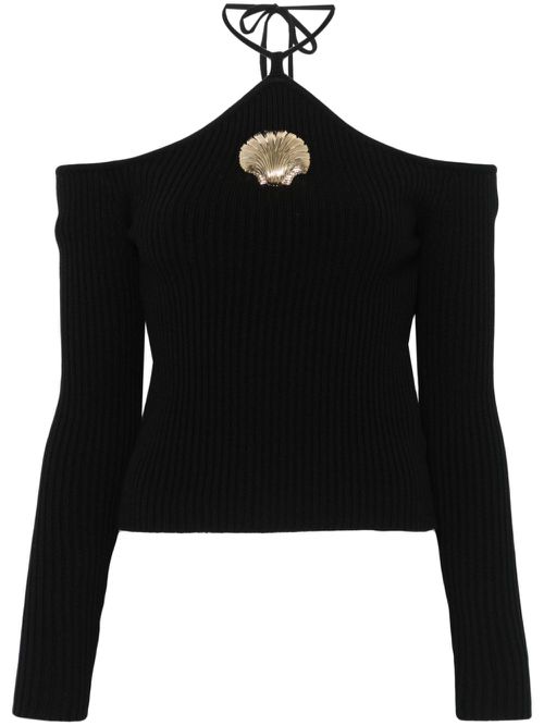 Seashell-brooch sweater - Black