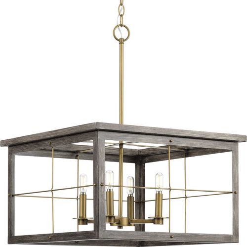 Distressed Brass Four Light Chandelier from the Hedgerow Collection