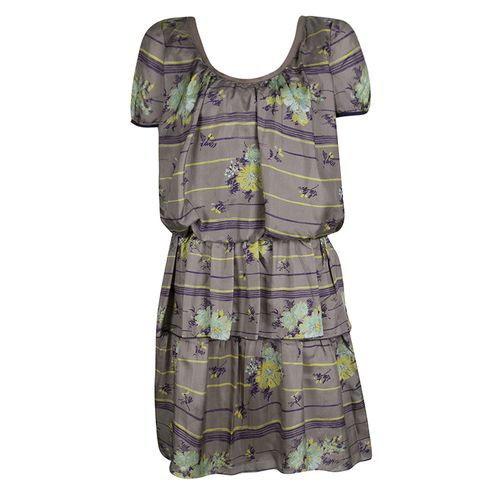 Philosophy di Alberta Ferretti Grey Floral Printed Silk Tiered Dre