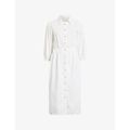 Womens Chalk White Osa Puff-sleeve Elasticated-waist Denim Midi Dress 6
