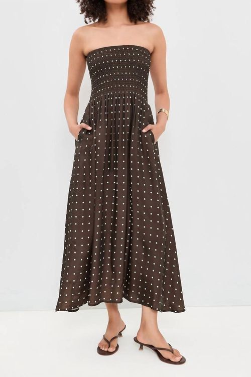 Polka Ruched Midi Dress In Chocolate