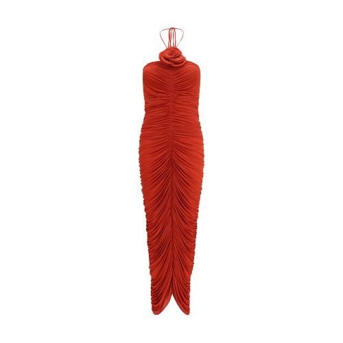 Halterneck Viscose Dress — Red