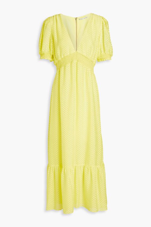 Alice Olivia - Angela Midikleid aus Chiffon mit Fil Coupé und Raffung - Gelb - US 0