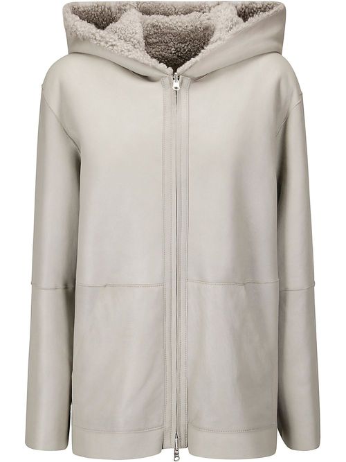 Hooded leather jacket - Grey