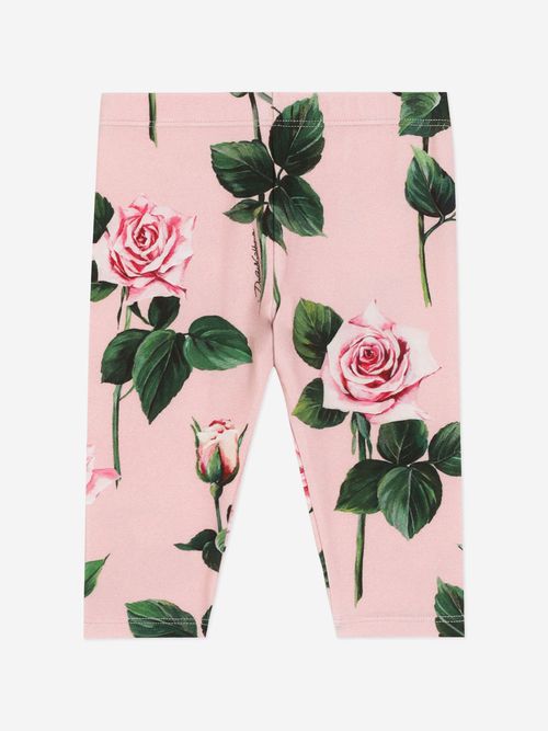 Baby Girls Rose Print Leggings in Pink