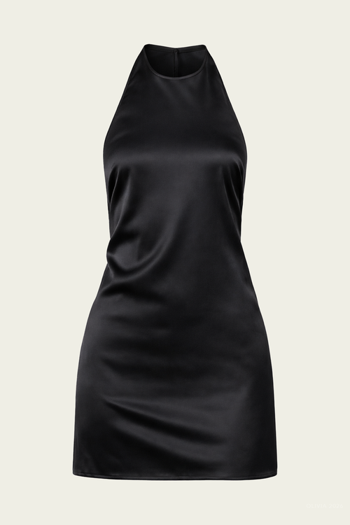 Lustre Mini Halter Dress in Black