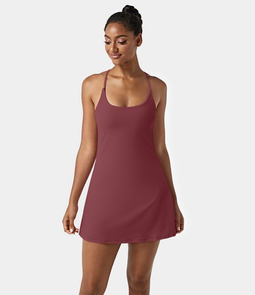 SoftlyZero™ Airy Cut Out 2-in-1 Pocket Cool Touch Mini Activity Dress-UPF50+ Workout Dress - Cordovan