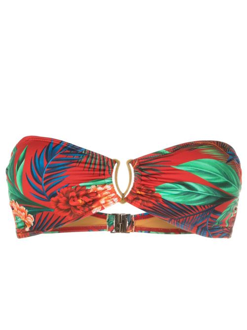 Mika botanical-print bikini top - Red