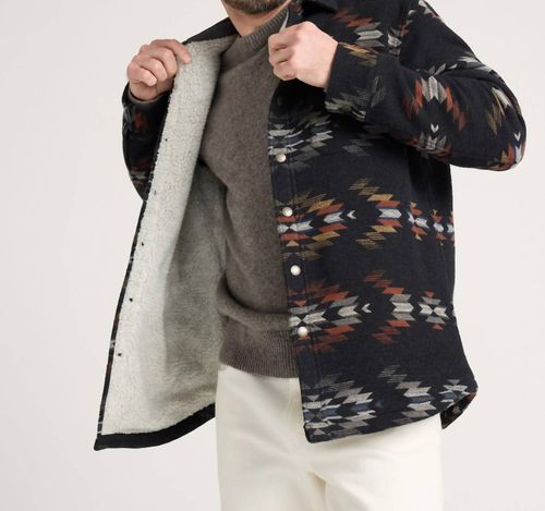 Wyeth Falls Cotton Chamois Sherpa-Lined Shirt Jacket In Black