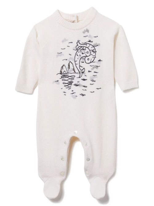 Pesci-embroidery babygrow - White