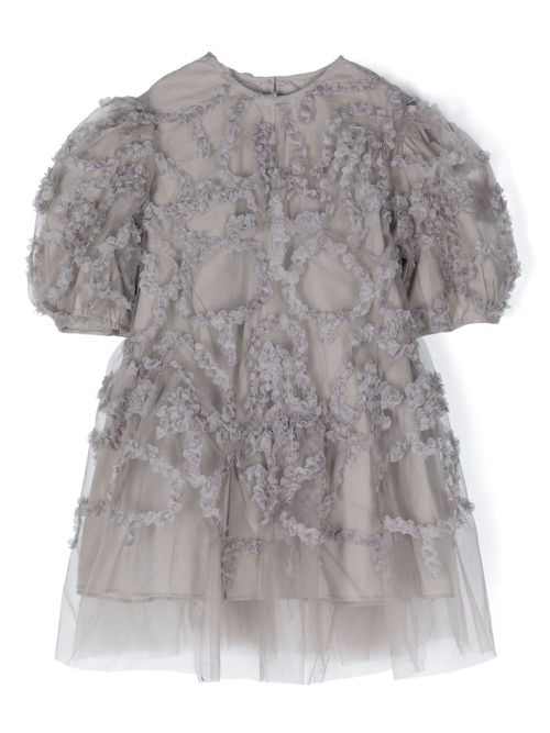 Floral-embroidered tulle dress - Grey