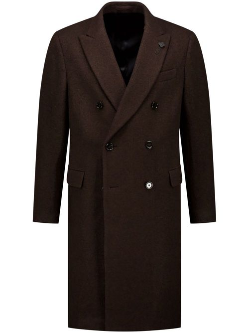 Brooch-detail double-breasted coat - Brown