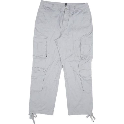 Mens Loose Fit Cotton Light Grey Cargo Trousers W34 L29 Utility Pocket Zip