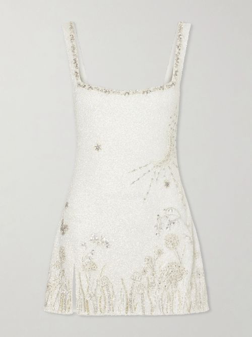 Wildflower Crystal-embellished Satin Mini Dress - Neutrals