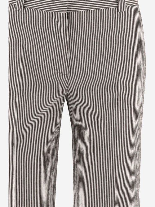 Striped Stretch Cotton-Blend Trousers — Brown