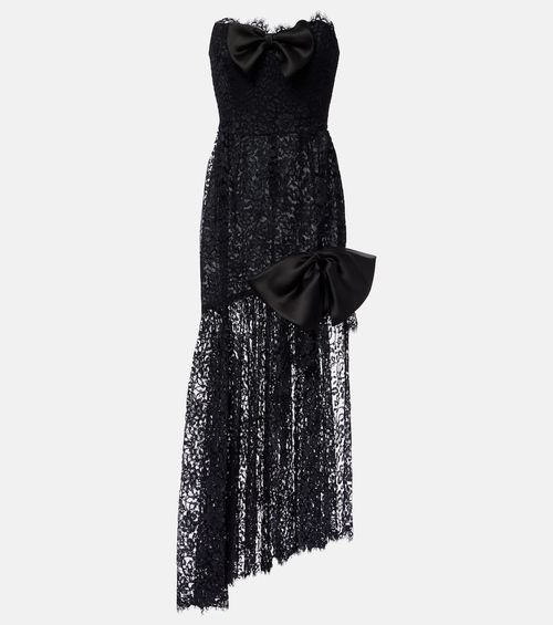 Bow-detail asymmetric lace bustier dress