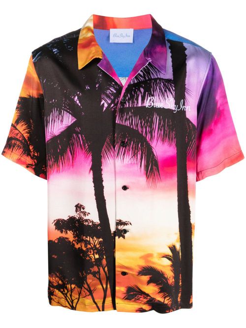 Beach-print logo-embroidered shirt - Purple