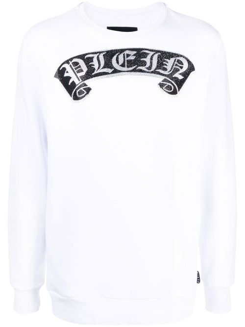 Gothic Plein crystal-logo sweatshirt - White