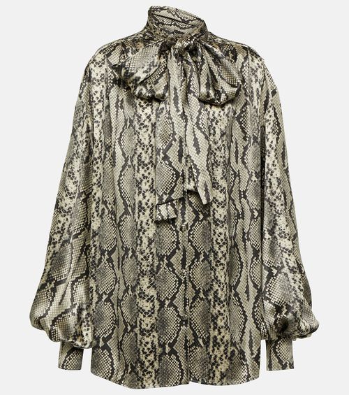 Balmain Snake-print tie-detail silk blouse