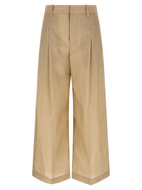 Pleated Cotton Poplin Trousers — Beige