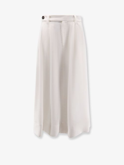 Viscose-Linen Pleated Flared Skirt — White