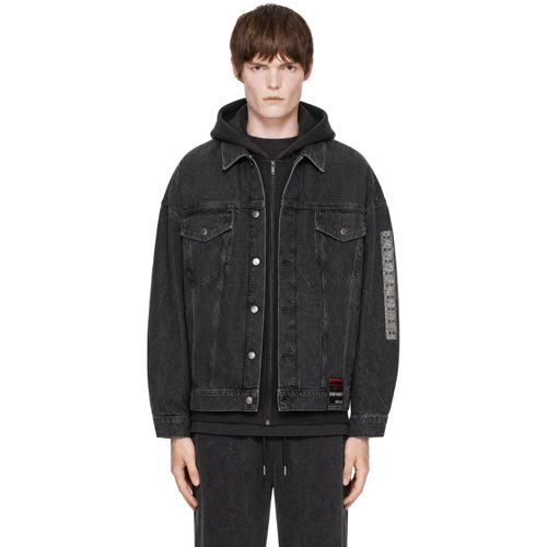 Gray Flasher Graphic Oversized Denim Trucker Jacket