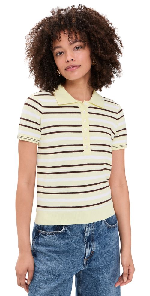 Madison Short Sleeve Polo Pastel Yellow/White/Espresso