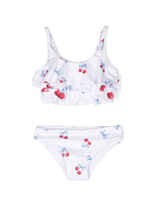 Cherry-print ruffled-detailed bikini - White