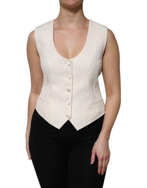 Cotton-Silk Button-Down Vest — White
