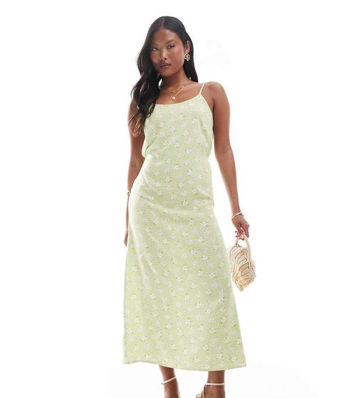 Strappy scoop neck maxi slip dress in green floral