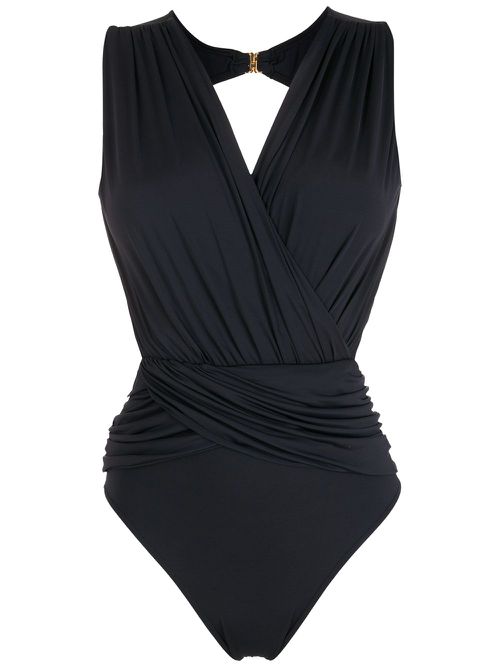 Panelled wrap one-piece swimsuit - Black