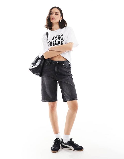 ONLY high waisted denim jort in washed black