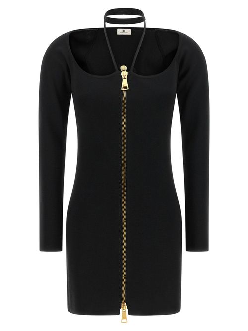Gold-Zip Knit Dress — Black