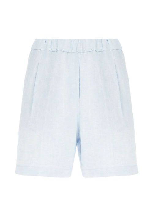 Gathered Linen Shorts — Light Blue