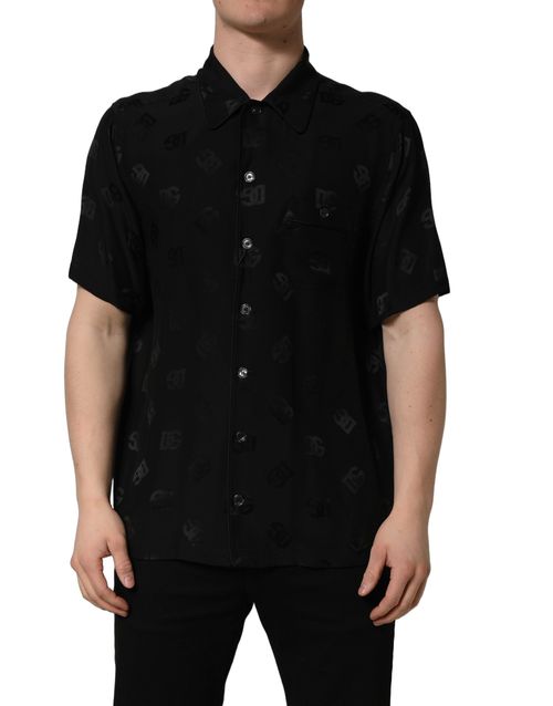Logo-Monogrammed Silk Shirt — Black