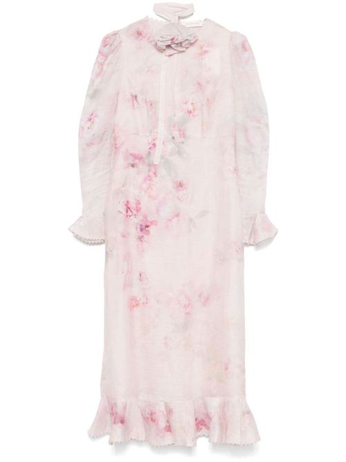 Light Pink Floral Print Midi Dress