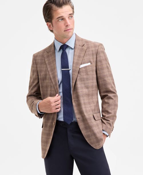 Men's Modern-Fit Stretch Pattern Sport Coat - Brown Blue Plaid