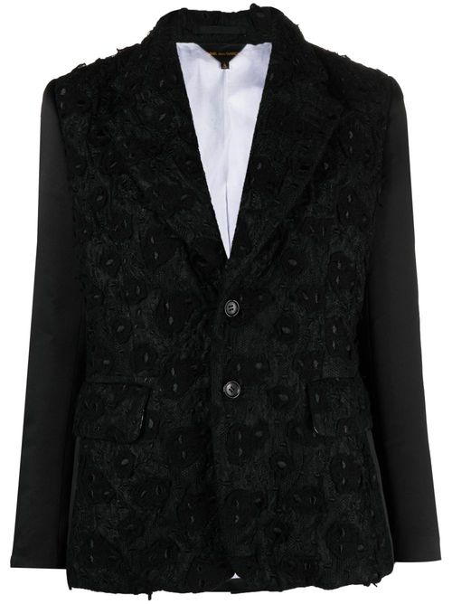 Embroidered single-breasted blazer - Black