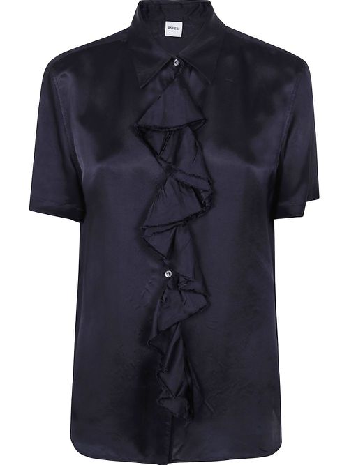 Ruffle short-sleeve blouse - Blue